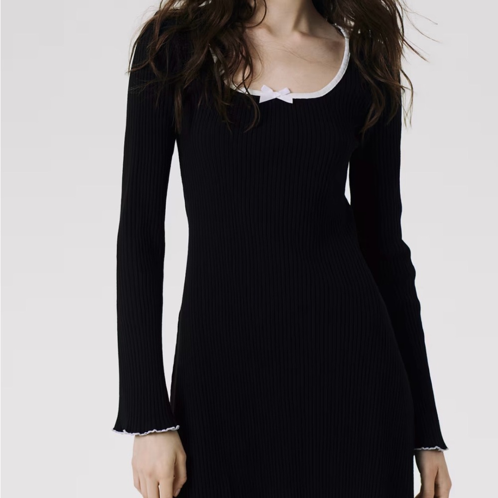 H&M Elegant Black Dress with White Trim